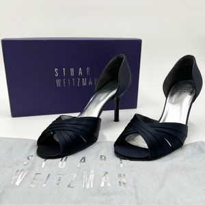 NIB Stuart Weitzman Navy Satin D’Orsay Peep Toe Heels Size US 7.5 M